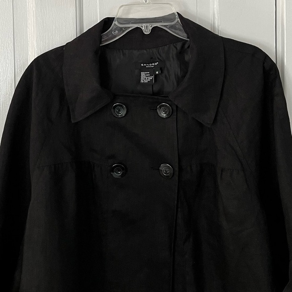 Sandro 100% Linen Black Double Breasted Swing Jacket Blazer 3/4 Sleeves Size XL - Picture 2 of 13